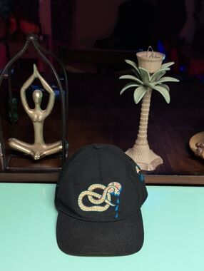 Diesel Black Baseball Cap with Multicolor Snake Embroidery
